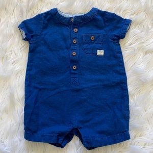Baby boy blue linen romper. Size 3mos